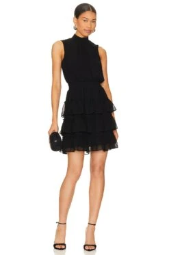 Sleeveless Mock Neck Ruffle Dress Rich Black -Bardot Store 1STR WD244 V1 1