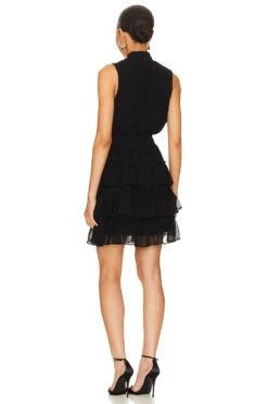 Sleeveless Mock Neck Ruffle Dress Rich Black -Bardot Store 1STR WD244 V3
