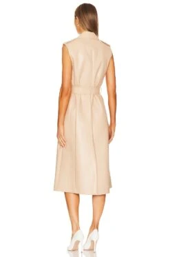 Alice + Olivia Conan Faux Leather Long Vest Belted Dress Almond -Bardot Store ALI WD1007 V3