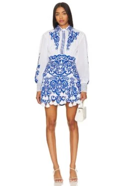 Revolve Clothing Store 19 Alice + Olivia Loryn Ember Mini Dress White & Sapphire