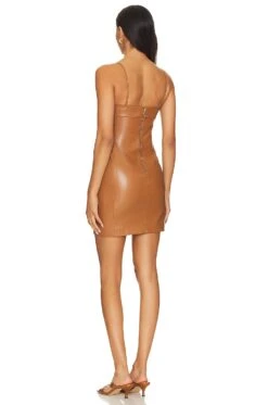 Alice + Olivia Kelly Faux Leather Mini Dress Camel -Bardot Store ALI WD1045 V3