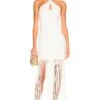 Alice + Olivia Steph Twist Neck Fringe Dress Off White