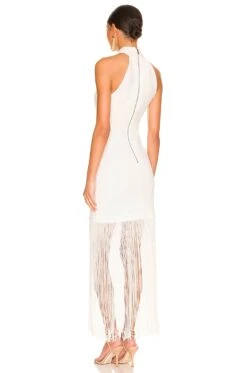 Alice + Olivia Steph Twist Neck Fringe Dress Off White -Bardot Store ALI WD907 V3
