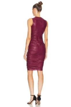 LEDER-MIDIKLEID JAMILLA Aubergine -Bardot Store AMAN WD1668 V3