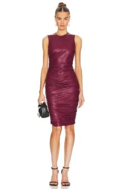 LEDER-MIDIKLEID JAMILLA Aubergine -Bardot Store AMAN WD1668 V4