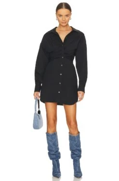 ALEXANDER WANG Draped Button Up Dress Black