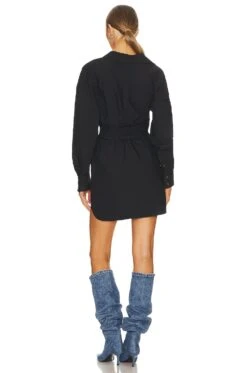 ALEXANDER WANG Draped Button Up Dress Black -Bardot Store AWAR WD8 V3
