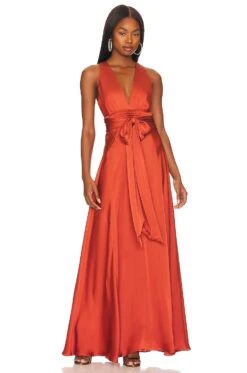 BCBGMAXAZRIA Silky Satin Evening Dress Etruscan Red