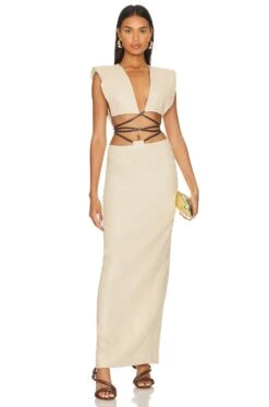 Haba Beige Maxi Dress Cream