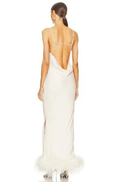 Farah Feather Trim Slip Dress White -Bardot Store BUBR WD3 V3