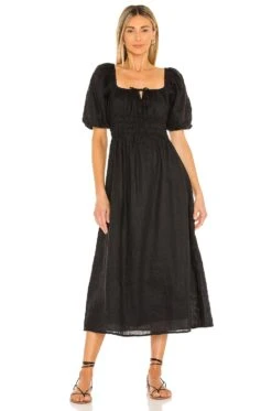 Faithfull The Brand Maurelle Midi Dress Plain Black