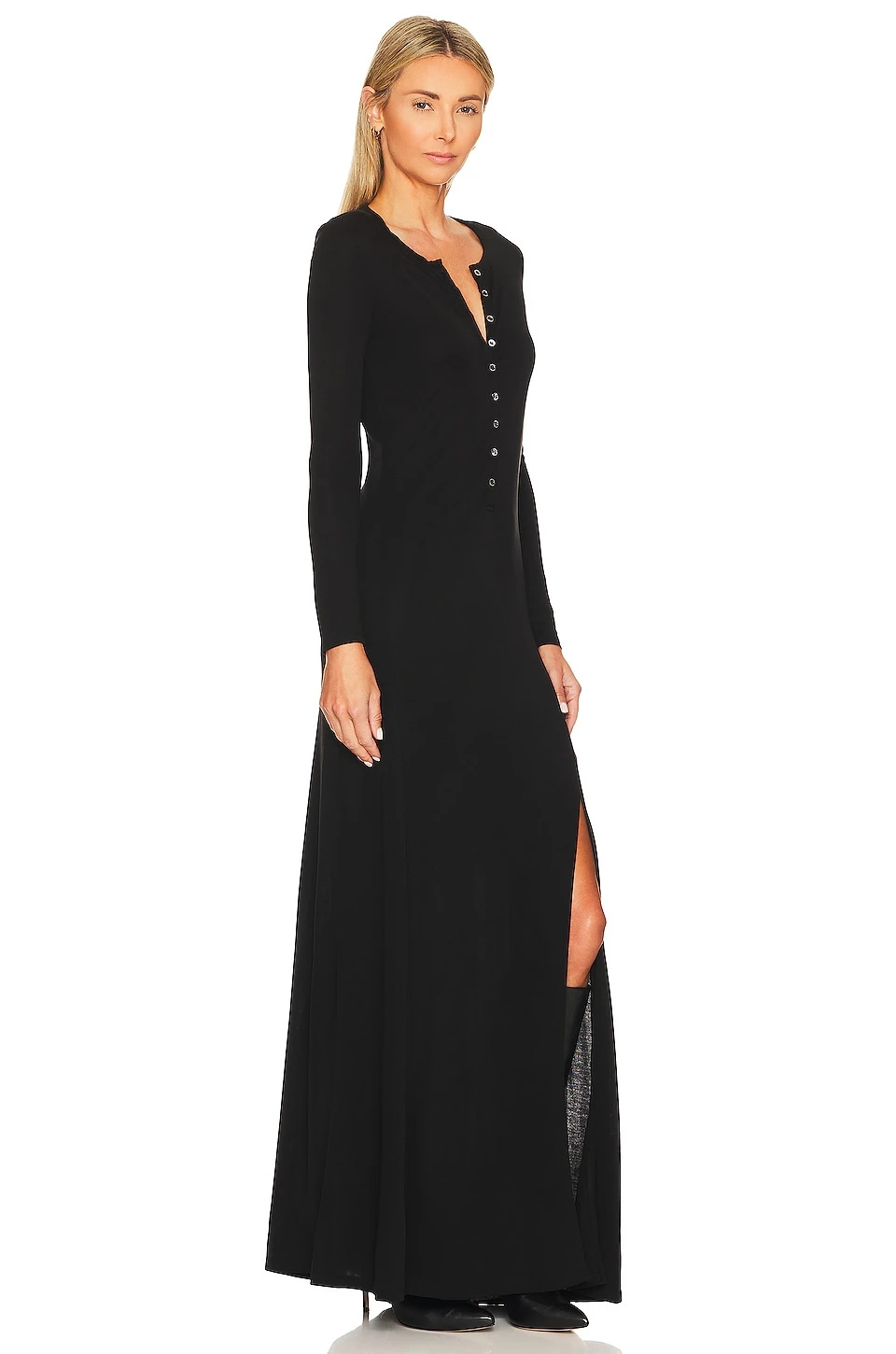 FRAME Henley Maxi Dress Noir 2 FRAME Henley Maxi Dress Noir - Image 2