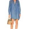Mary Woven Button Up Dress Vintage Stonewashed Indigo
