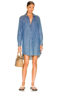 Mary Woven Button Up Dress Vintage Stonewashed Indigo -Bardot Store FNKE WD20 V1 2