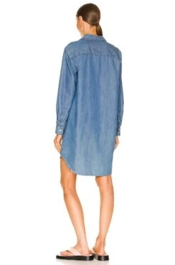 Mary Woven Button Up Dress Vintage Stonewashed Indigo -Bardot Store FNKE WD20 V3