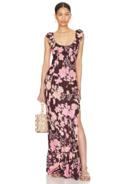 FREE PEOPLE Remind Me Maxi Slip Dress Dark Chocolate
