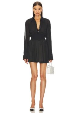 Sheer Mini Shirt Dress Black 9 Sheer Mini Shirt Dress Black -Bardot Store HLSA WD24 V1 1