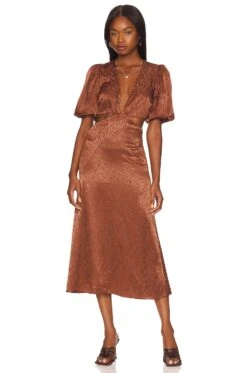 X REVOLVE Patria Midi Dress Chocolate Brown