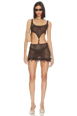 Jaded London Magma Crochet Mini Dress Brown
