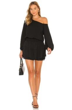 One Shoulder Ruffle Dress Black