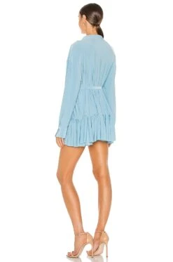 Norma Kamali Oversized Boyfriend Shirt Dress Powder Blue -Bardot Store NKAM WD272 V3
