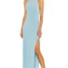 Norma Kamali Halter Turtle Side Slit Gown Powder Blue