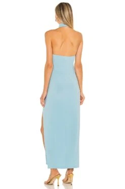 Norma Kamali Halter Turtle Side Slit Gown Powder Blue -Bardot Store NKAM WD290 V3