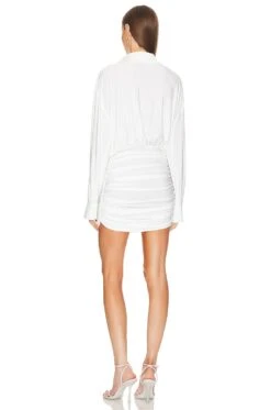 Norma Kamali Oversized Shirted Bottom Mini Dress Snow White -Bardot Store NKAM WD429 V3