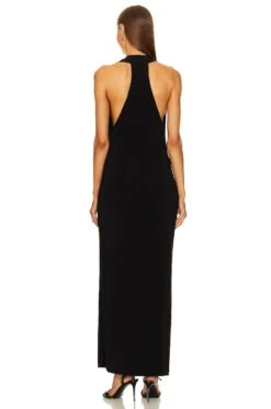 Norma Kamali Halter Neeta Side Slit Gown Black -Bardot Store NKAM WD475 V3