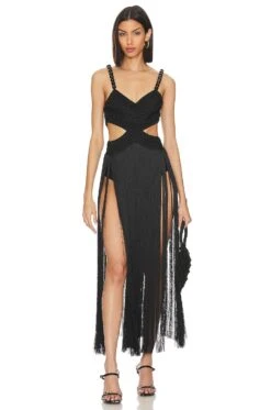 Fringe Beach Dress Black