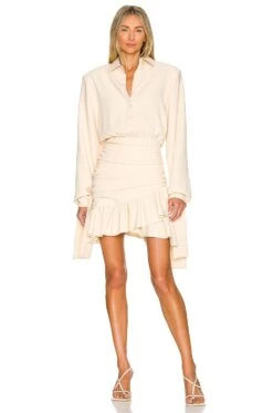 Shirt Neck Mini Dress Beige -Bardot Store SCIL WD9 V4