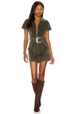 Show Me Your Mumu Outlaw Dress Green Corduroy -Bardot Store SHOW WD467 V4
