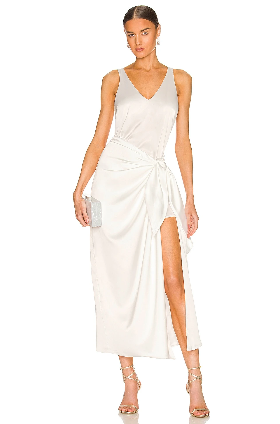 Show Me Your Mumu Hampton Wrap Dress Ivory Luxe Satin 1 Show Me Your Mumu Hampton Wrap Dress Ivory Luxe Satin