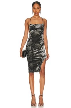 Helmi Slit Midi Dress Black Multi