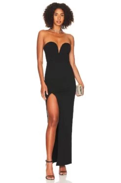 Gianna Sweetheart Slit Gown Black