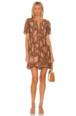 Meadowland Flutter Sleeve Mini Dress Hazelnut