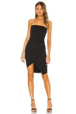Strapless Side Pleat Dress Black