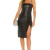 Faux Leather Thin Strap Square Neck Dress Black