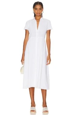 THEORY Short Sleeve Midi Dress White